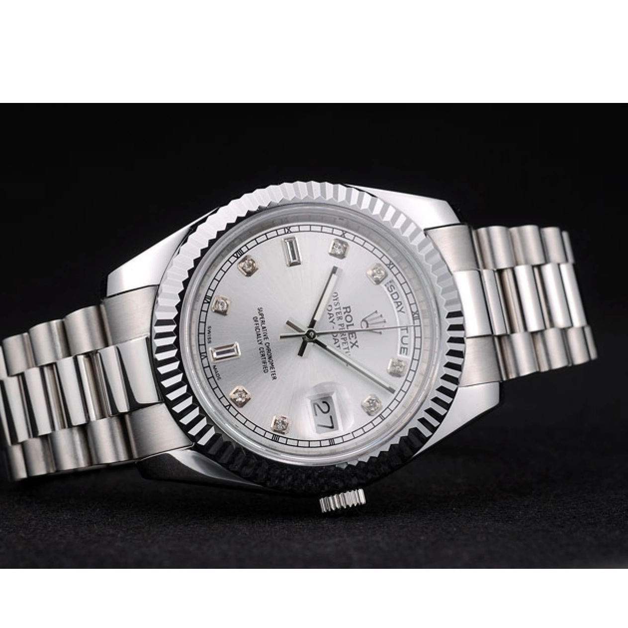 Aaa replica watch Dial Stainless Bezel Steel 41995 Rolex Silver Ribbed DayDate Swiss 0726